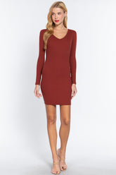 Long Slv V-neck Mini Rib Dress